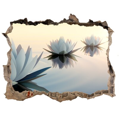 3D wall hole wallpaper Water flowers in the calm water surface
