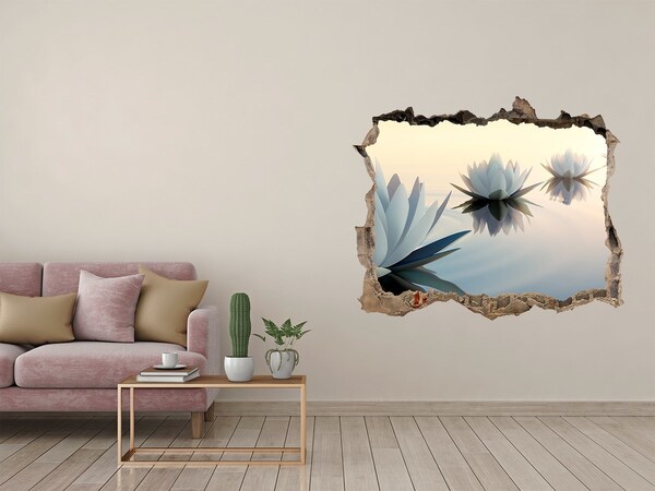 3D wall hole wallpaper Water flowers in the calm water surface