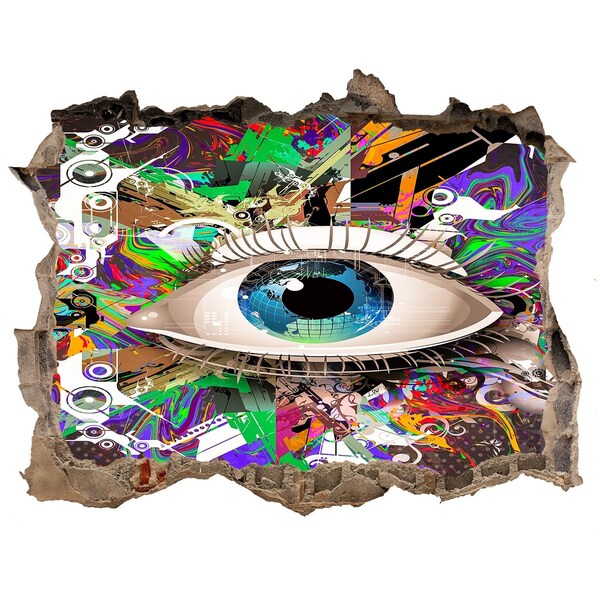 3D wall hole wallpaper An eye in a colorful composition