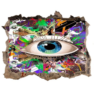 3D wall hole wallpaper An eye in a colorful composition
