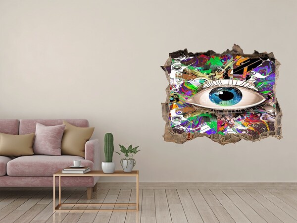 3D wall hole wallpaper An eye in a colorful composition
