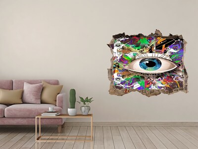 3D wall hole wallpaper An eye in a colorful composition