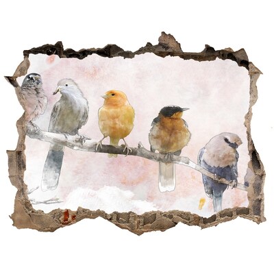3D wall hole wallpaper Birds on a branch