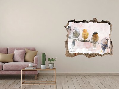3D wall hole wallpaper Birds on a branch