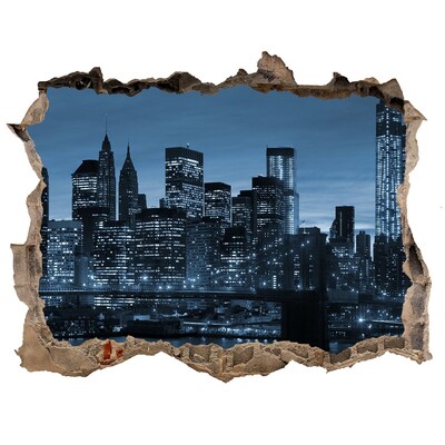 3D wall hole View of New York at night