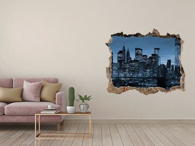 3D wall hole View of New York at night