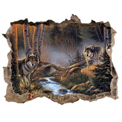 3D wall hole wallpaper Wolf gang