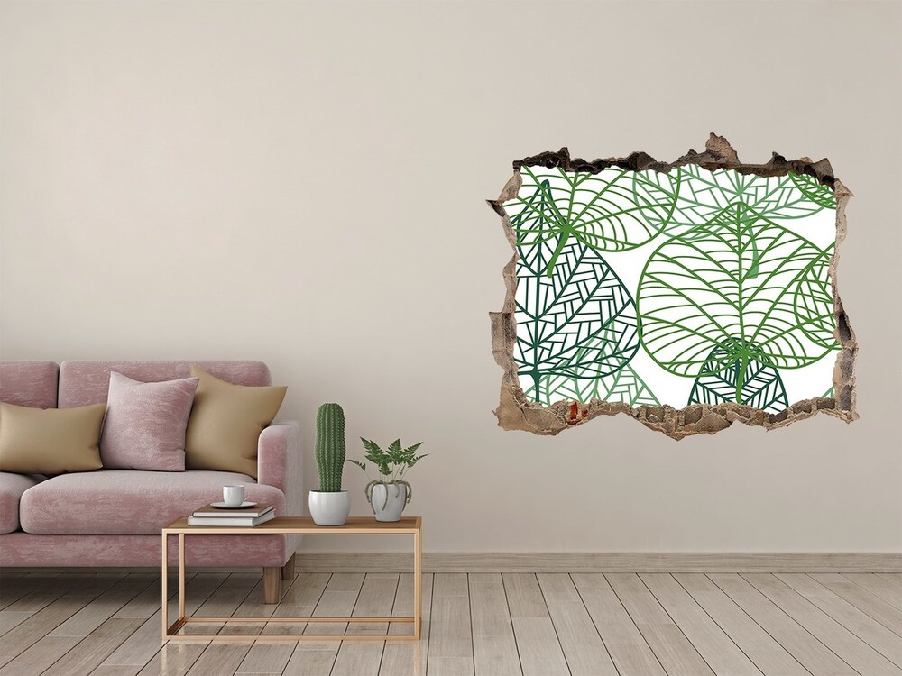 Hole wall sticker Green leaves pattern