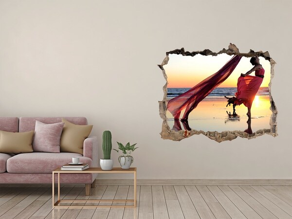 Hole in the wall sticker Dancing on the beach at sunset