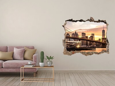 3D wall hole wallpaper Brooklyn Bridge at sunset