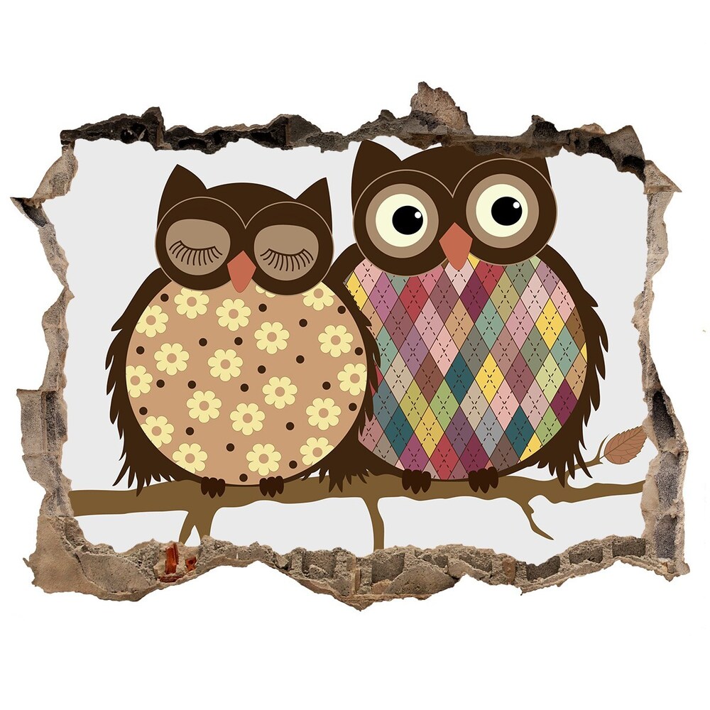 Hole wall sticker Two owls on the branches