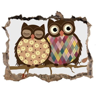 Hole wall sticker Two owls on the branches