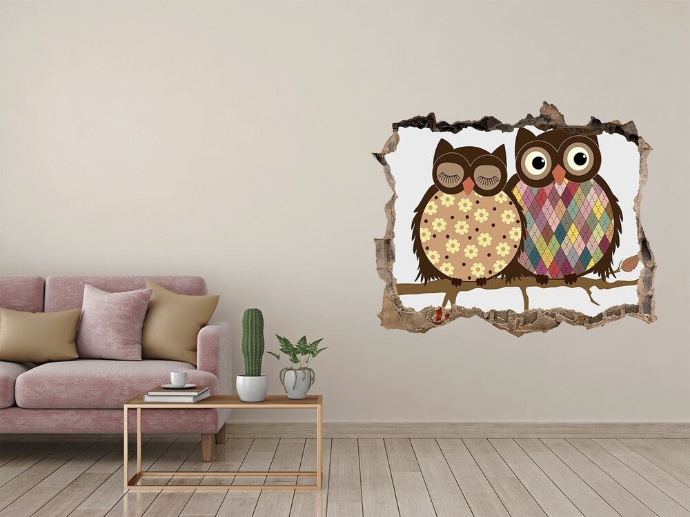 Hole wall sticker Two owls on the branches