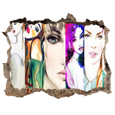 Hole in the wall sticker Female portraits in a hole in the wall
