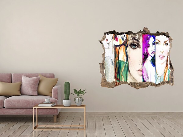 Hole in the wall sticker Female portraits in a hole in the wall