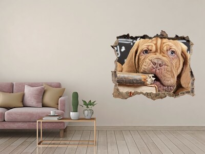 Hole in the wall sticker A sweet puppy among books