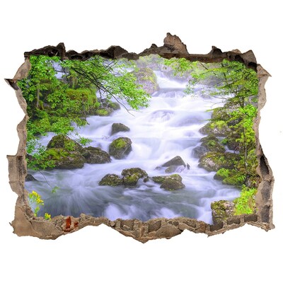 3D wall hole wallpaper Waterfall in the green forest