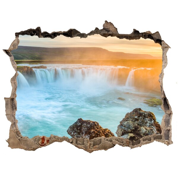 Hole in the wall sticker Waterfall in the setting sun