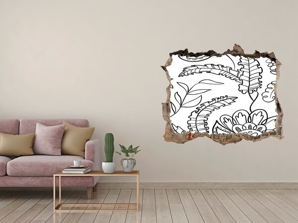 3D wall hole wallpaper Tropical vegetation in a hole in the wall