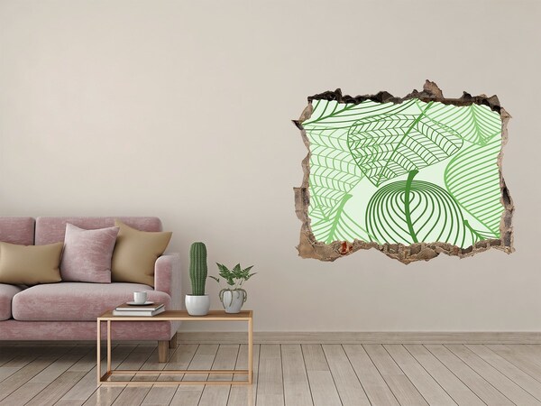 3D wall hole wallpaper A green paradise among the leaves