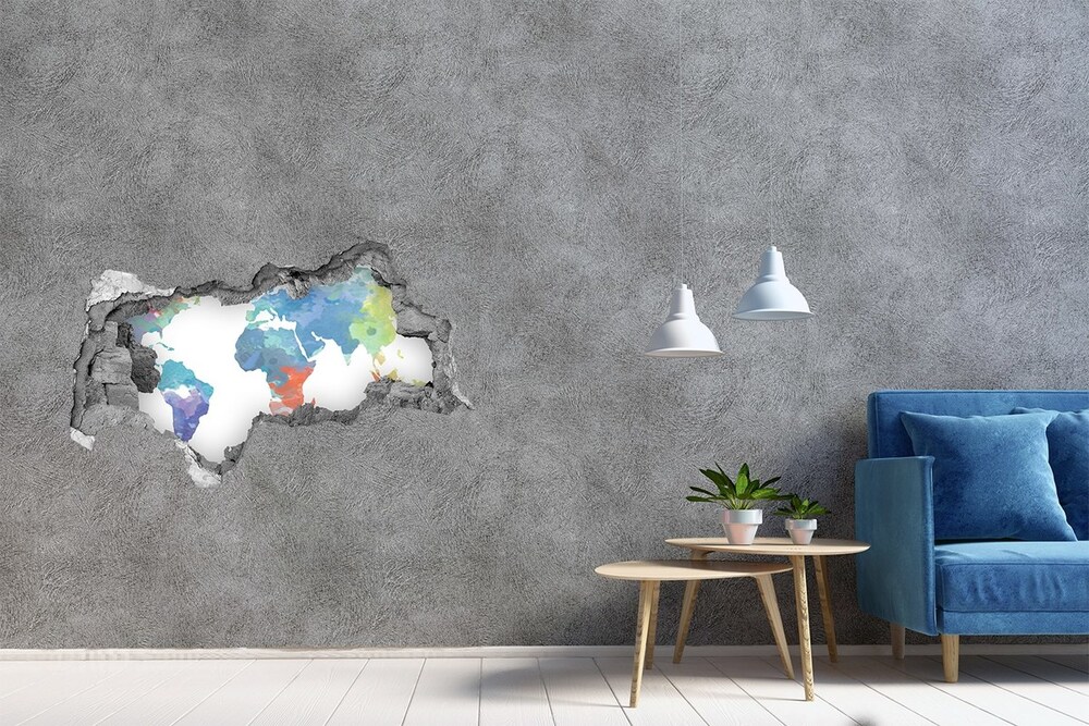 3D wall hole wallpaper world map