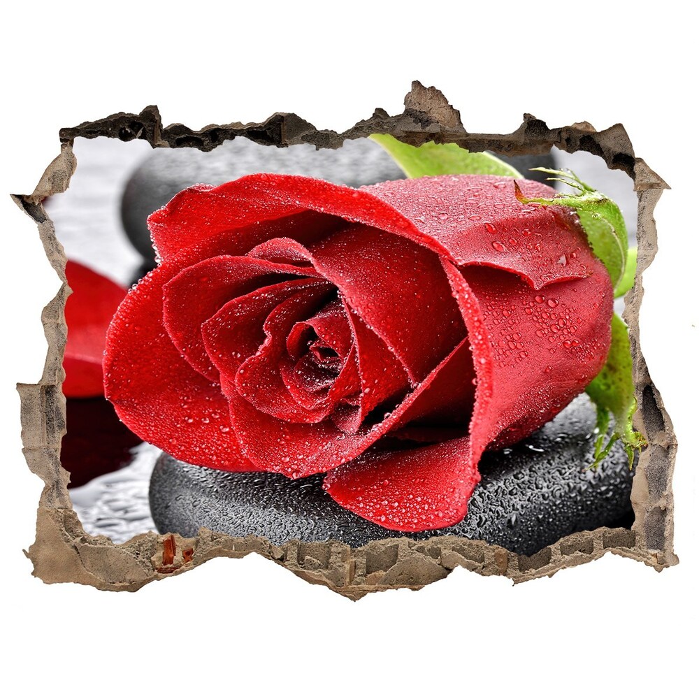 3D wall hole wallpaper Red rose