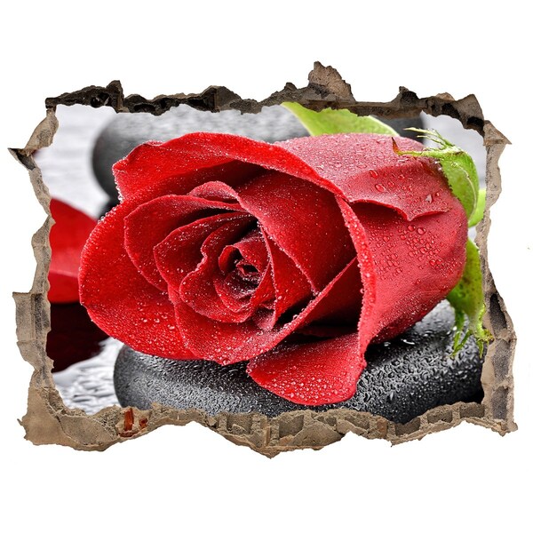 3D wall hole wallpaper Rose on the stones