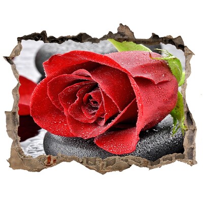 3D wall hole wallpaper Rose on the stones