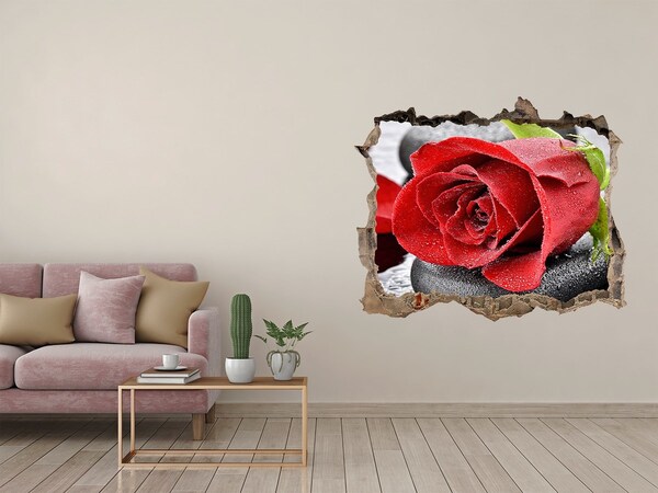 3D wall hole wallpaper Red rose