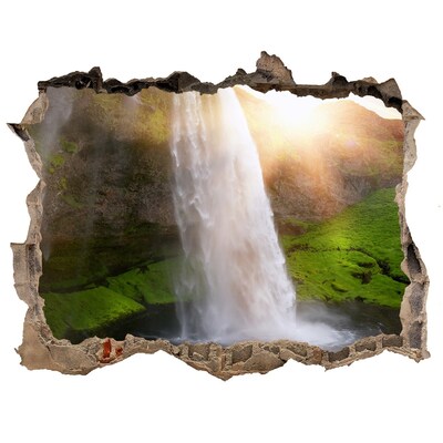Hole in the wall sticker A waterfall in a green landscape