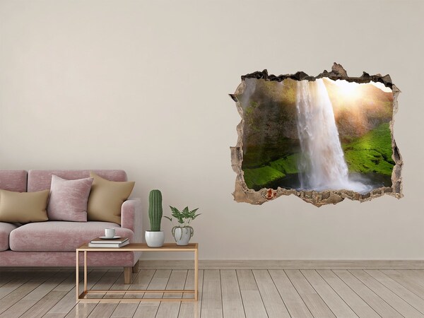 Hole in the wall sticker A waterfall in a green landscape