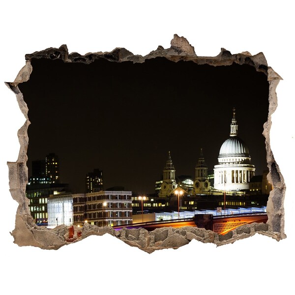 Hole in the wall sticker Night view of London through a hole in the wall