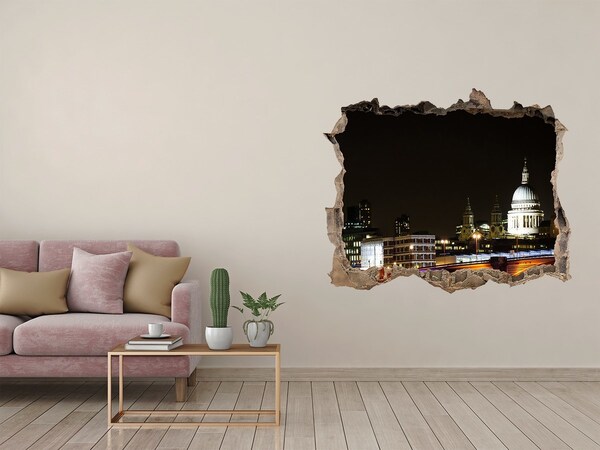 Hole in the wall sticker Night view of London through a hole in the wall