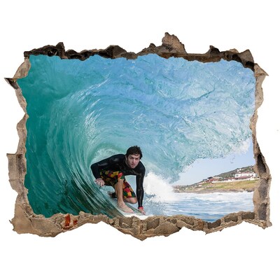 Hole wall sticker Surfer on the wave