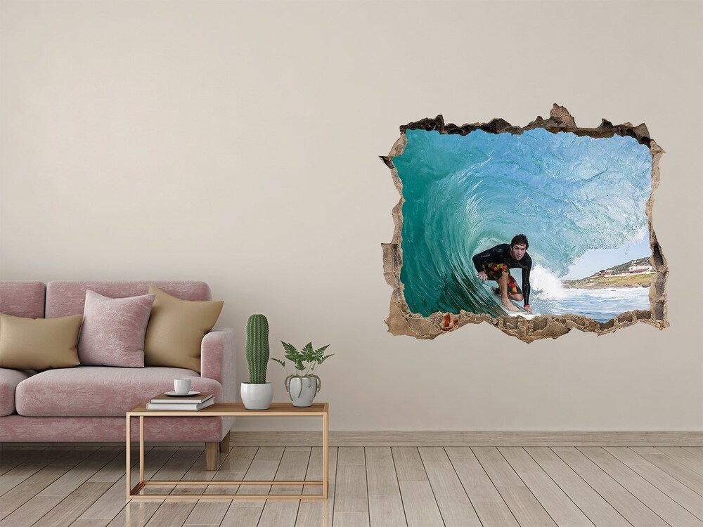 Hole wall sticker Surfer on the wave