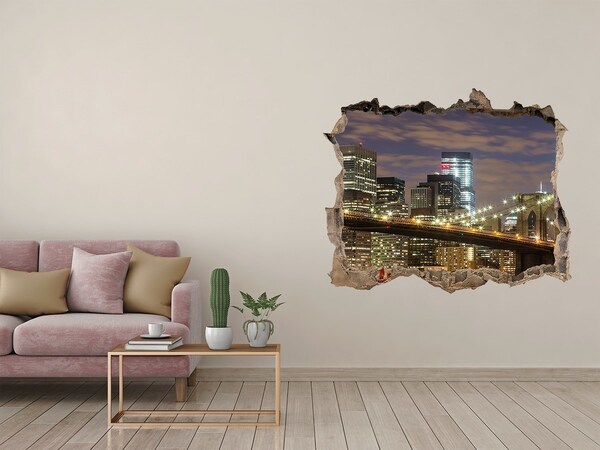 Hole wall sticker View of the Brooklyn Bridge at night