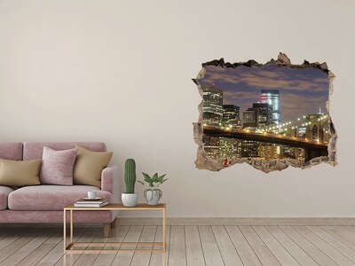 Hole wall sticker View of the Brooklyn Bridge at night