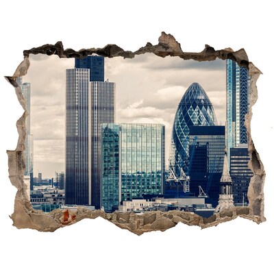 3D wall hole View of the modern city