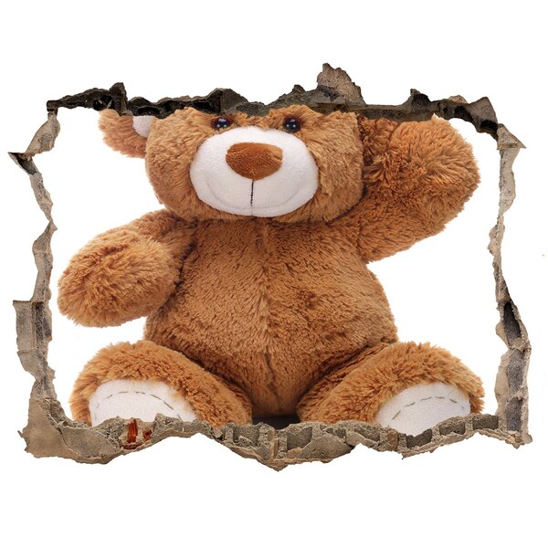 3D wall hole wallpaper Teddy bear in a hole in the wall