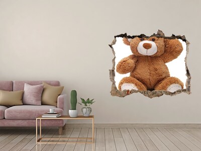 3D wall hole wallpaper Teddy bear in a hole in the wall