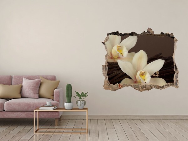 Hole in the wall sticker Orchid flowers in a damaged wall