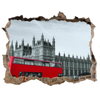 Hole in the wall decal London scenery with a red bus