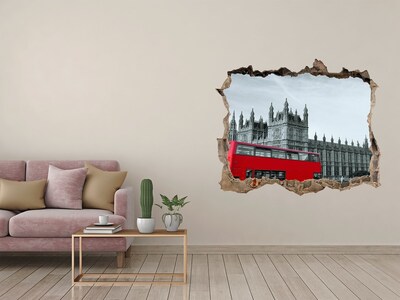 Hole in the wall decal London scenery with a red bus