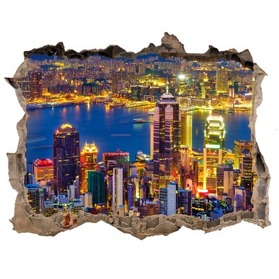 Hole in the wall sticker View of Hong Kong at night