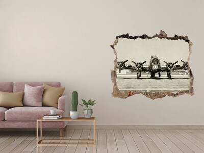 3D wall hole wallpaper Old bomber