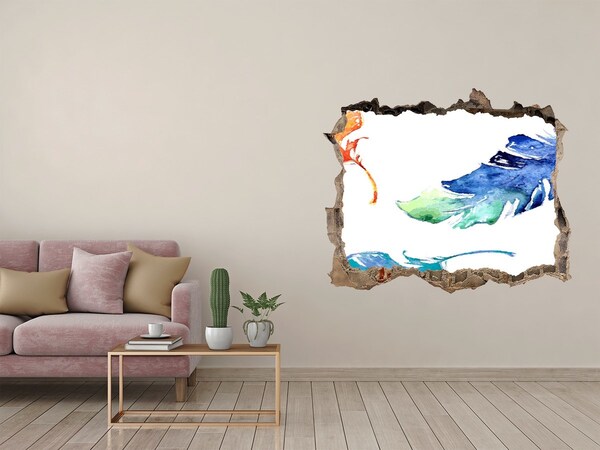 3D wall hole wallpaper Colorful feathers