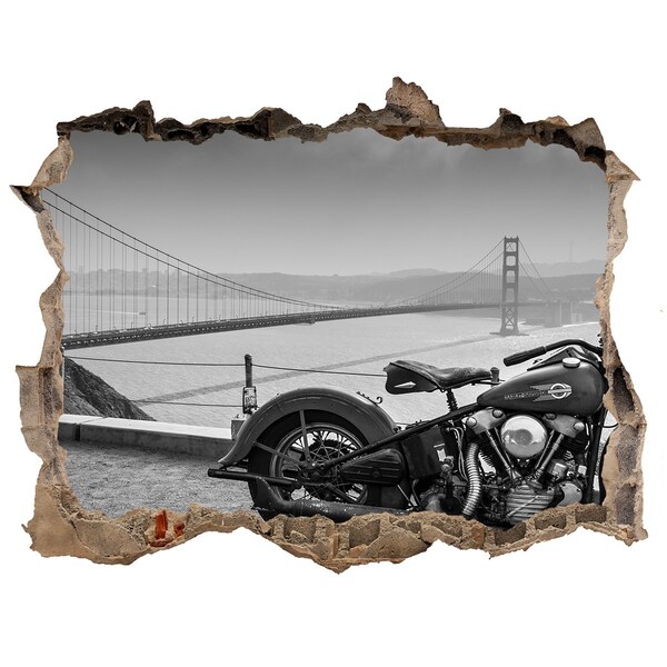 Hole wall sticker Motorcycle at the Golden Gate Bridge