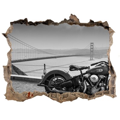 Hole wall sticker Motorcycle at the Golden Gate Bridge