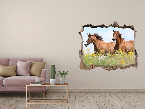 3D wall hole Horses in the meadow