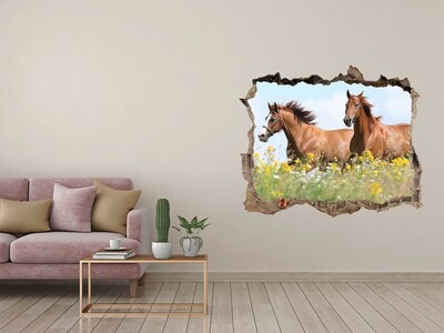 3D wall hole Horses in the meadow